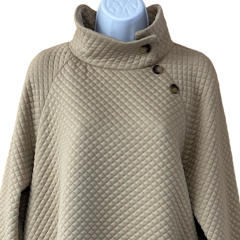 V582 Women’s 2 Way Button Up Cowl Neck or Collared Long Sleeve Sz M Tan Pullover